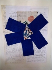 Birgitte Bush, 'BLUE CROSSING' - letters, handmade paper; 20x30; $375.